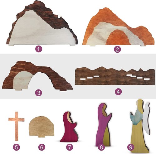 Easter Resurrection Scene Set, Easter Wooden Decorations Religious, Jesus Nativity Christ Statue Decoration, Empty Tomb Tabletop Ornaments Cross Figurines Decor Gift for The Home, Tabletop, Office1