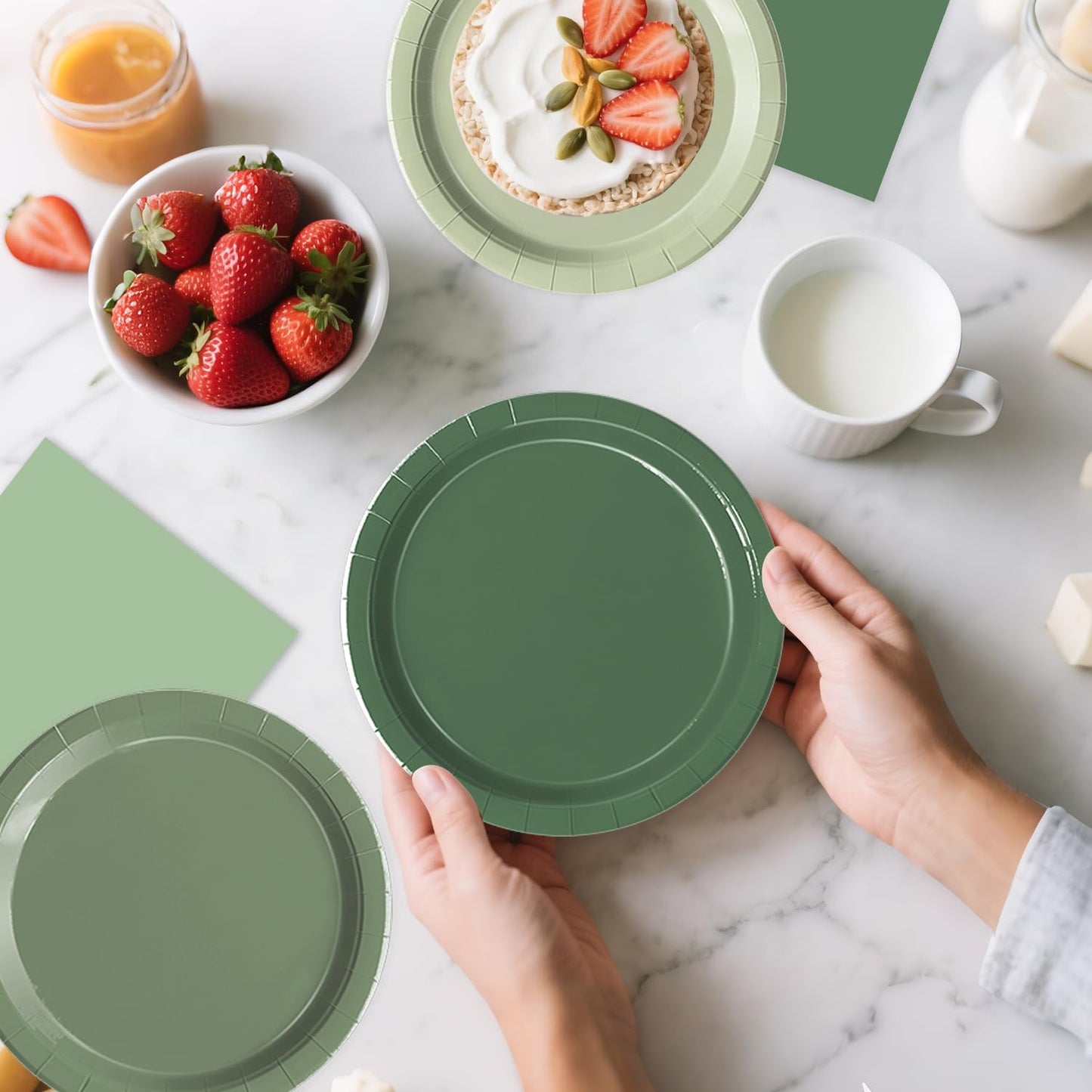 Oigco 60 PCS Sage Green Paper Plates, Sage Green Birthday Decorations, Gradient Plates and Napkins for Birthday Wedding Bridal Baby Shower Party Supplies