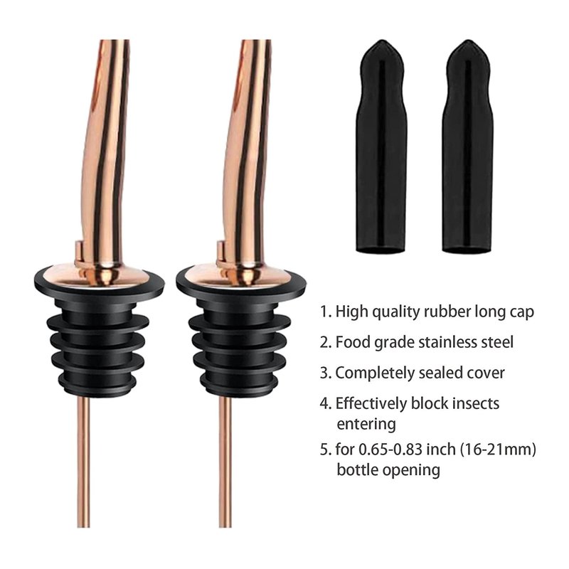 Pafusen 24 Pack Liquor Bottle Pourers, Liquor Pour Spout for Liquor Bottles, Stainless Steel Olive oil Dispenser Spout, Alcohol Pourer Dust Caps Long Covers, Rose Gold