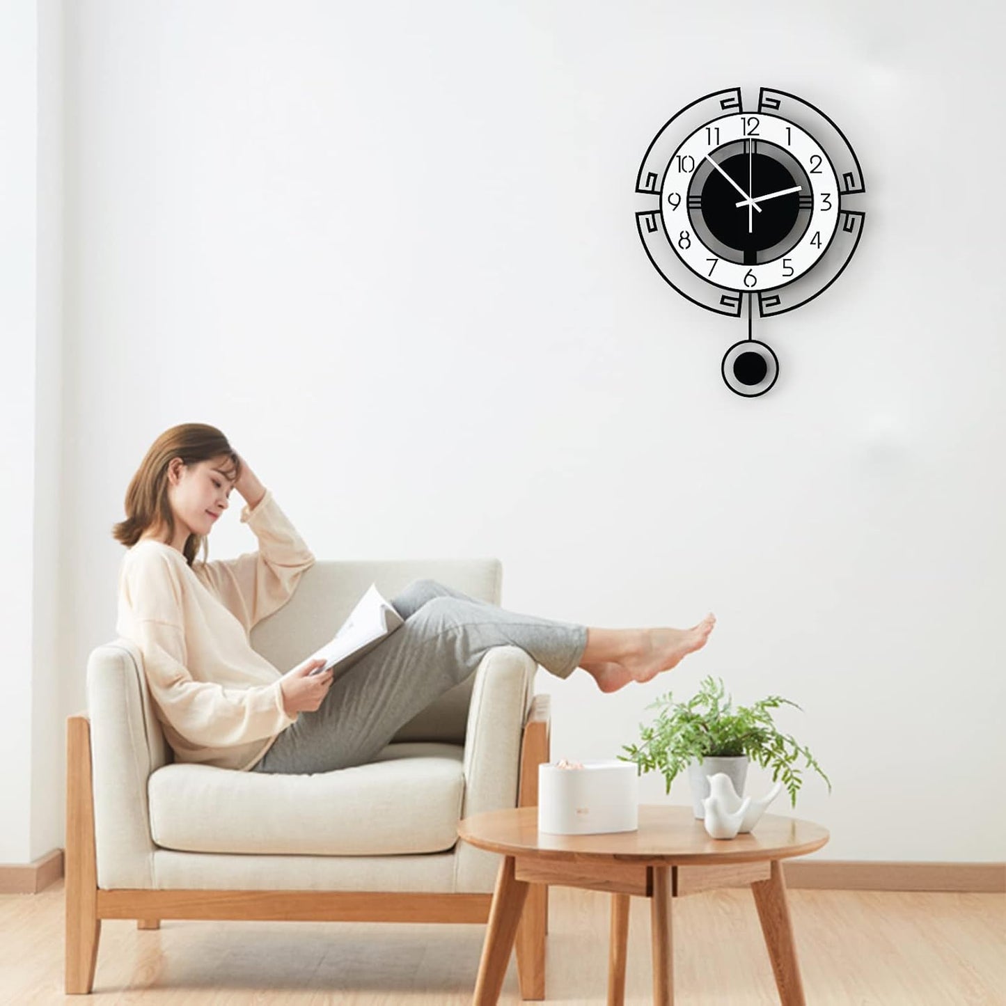 MEISD Modern Decorative 21 Inch Big Silent Wall Clock for Living Room, Bedroom, Kitchen, Home Office - Battery Operated, Analog Display