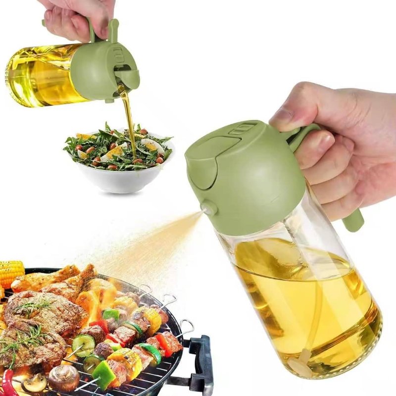 MA16oz/470ml Glass Olive Oil Sprayer for Cooking – 2 in 1 Olive Oil Dispenser Bottle for Kitchen Gadgets and Air Fryer Accessories, Salad, BBQ - Black
