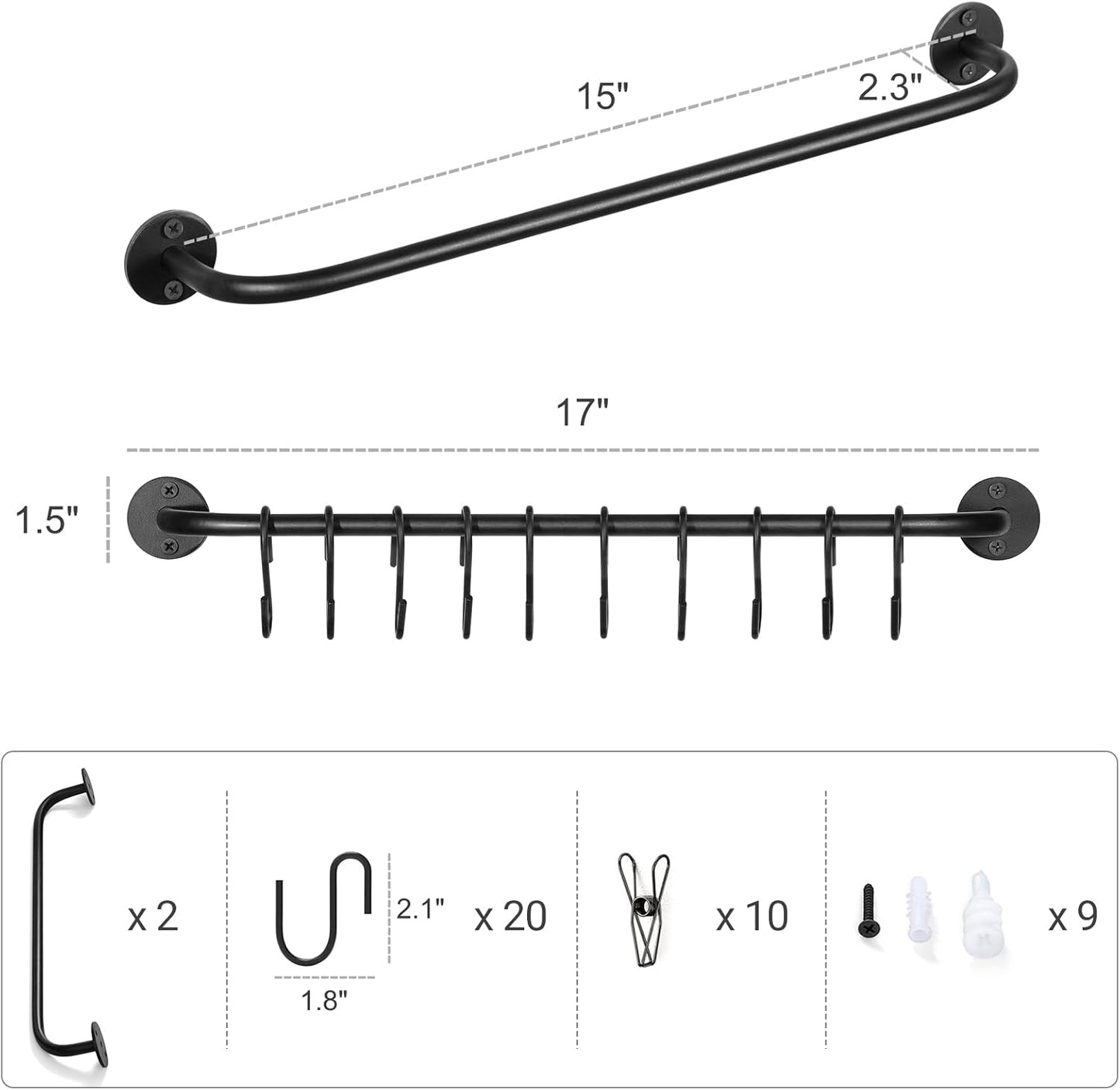 Mkono Hat Rack - Wall-Mounted Baseball Cap Organizer with 20 Hooks | Modern Metal Design, Set of 2 Black