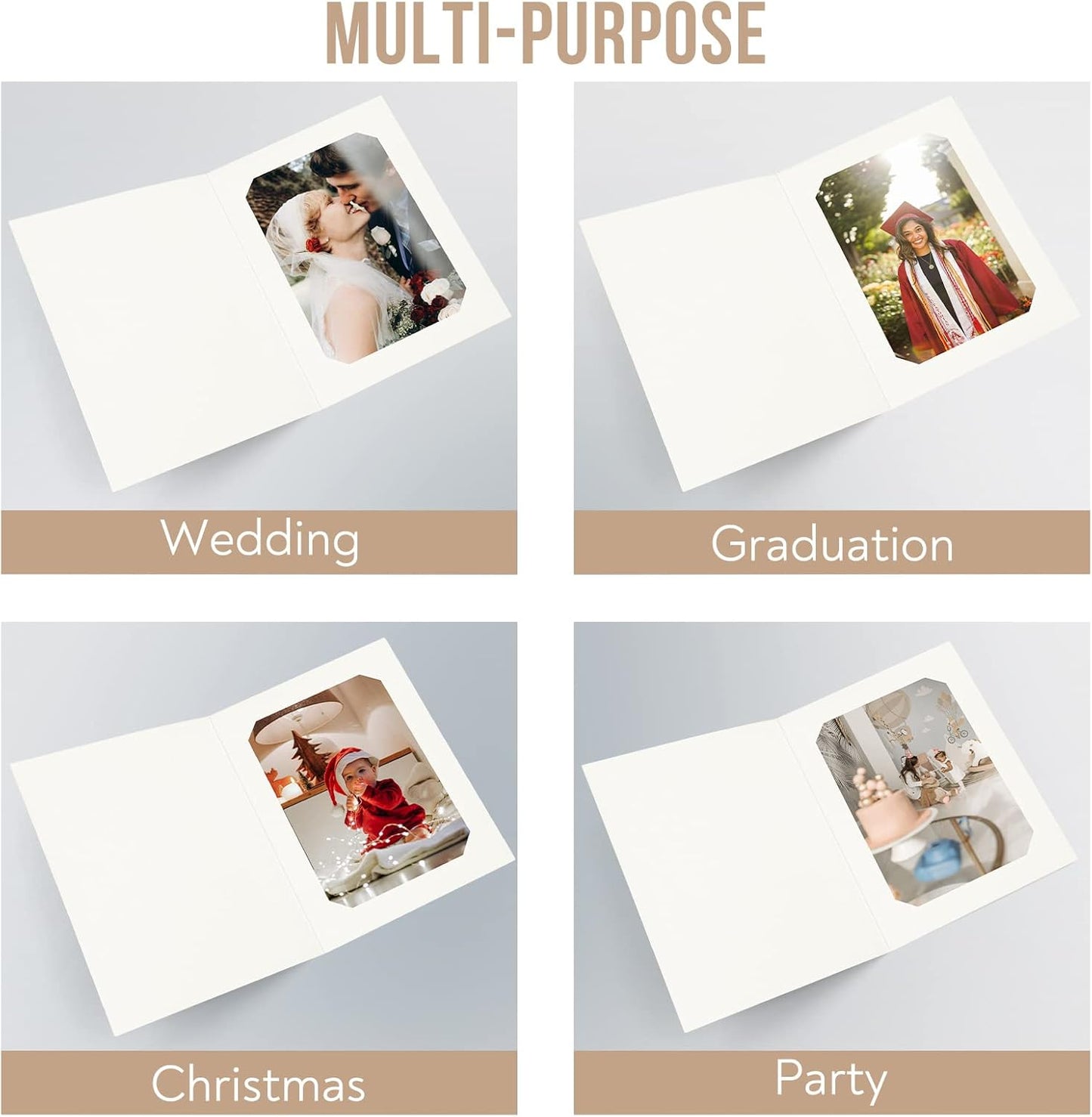 Golden State Art, Pack of 100, 6x8 or 8x10 Photo Folders, Cardboard Picture Frame, Paper Frame Cards, Greetings/Invitation Special Events: Graduation, Christmas, Wedding(Ivory)
