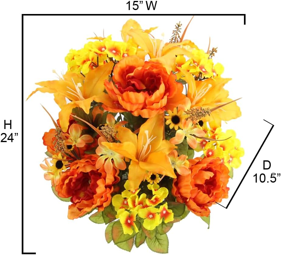 24-Stem Artificial Flower Arrangement - Mixed Roses & Carnations for Indoor/Outdoor Wedding & Home Decor - Spring Faux Flowers in Blue