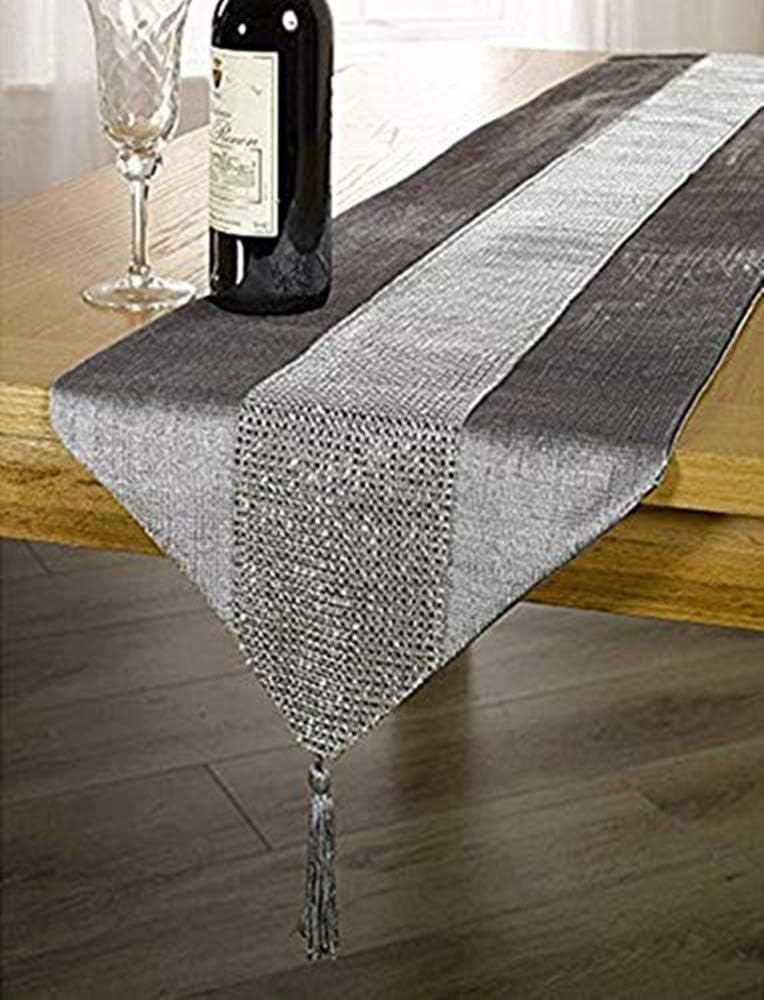 Red 13x72 Inch Table Runner with Diamante Strip & Tassels - Elegant Home Decor