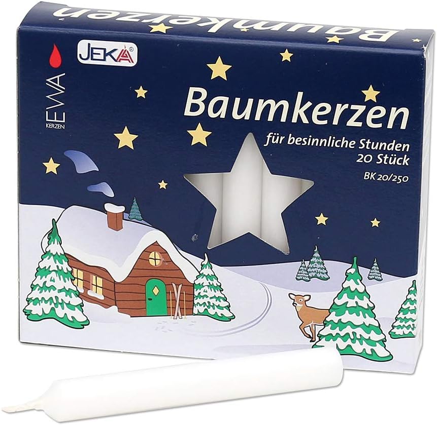 Jeka White Tree Candles - 20 Pack, Wax, 13 x 105 mm for Festive Decor