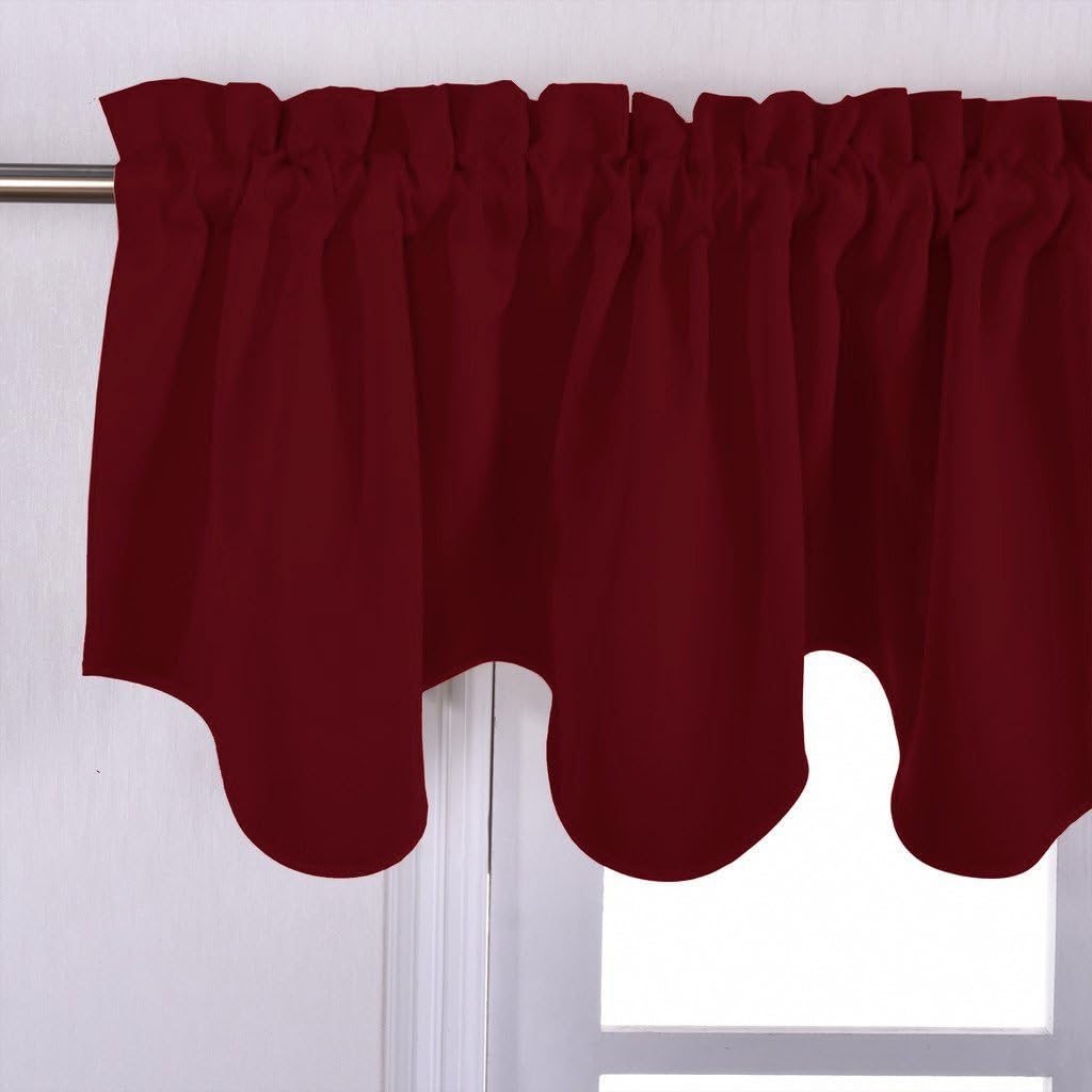 NICETOWN Burgundy Red Kitchen Blackout Valances - 52x18 Scalloped Pole Pocket Curtains, 2 Panels