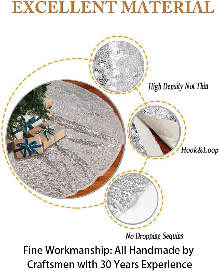 48-Inch Silver Sequin Christmas Tree Skirt - Reusable Holiday Decor for Festive Parties