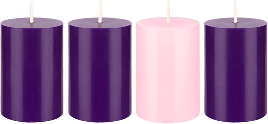Unscented Christmas Advent Candles Set - 4 Hand Poured 2x3 Inch Premium Wax Pillars