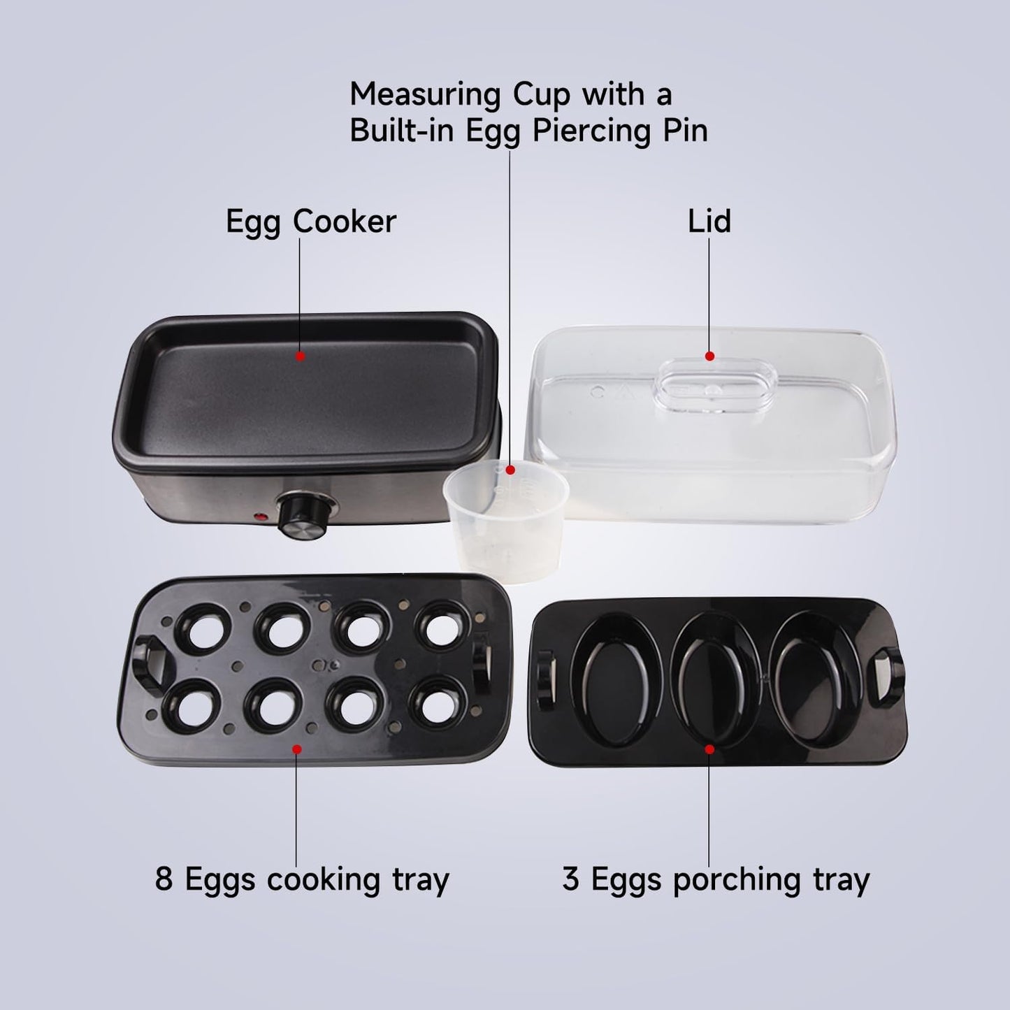 Skiennix Electric Egg Cooker - Rapid 8 Egg Capacity for Hard Boiled, Poached, Scrambled Eggs | Auto Shut Off