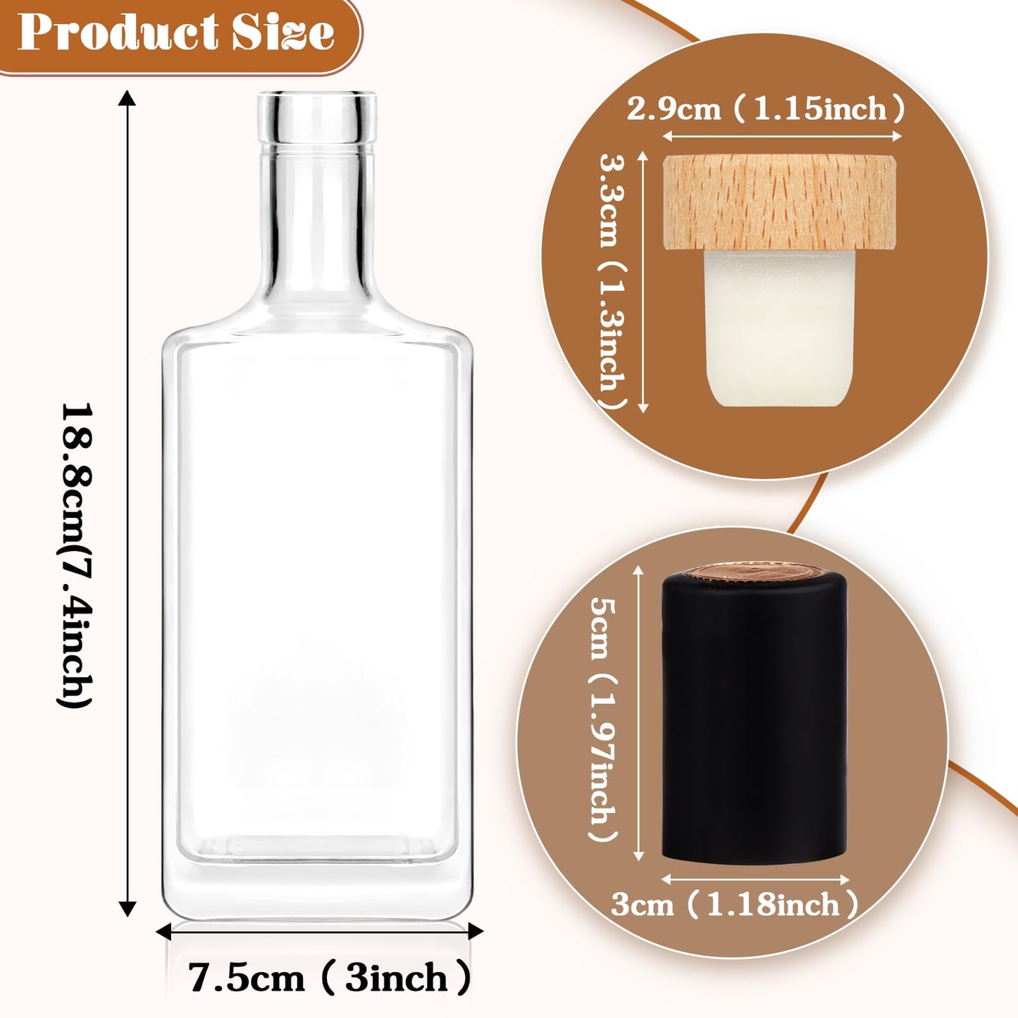 Liengoron 3Pack 16 oz Glass Bottles with Lid 500 ml Clear Empty Glass Bottles with Cork Square Glass Bottles with Heavy Base Glass Bottles with Cap for Liquor Vodka Brandy Whiskey Beer Water Soda
