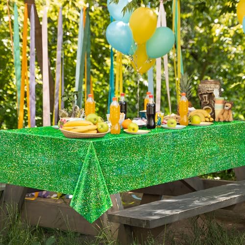 2 pcs Green Holographic Tablecloth 40" x 108" Christmas Table Cloth Shimmer Shining Plastic Metallic Table Cover for Jungle Safari St. Patrick's Day Baby Shower Birthday Party Decoration Supplies