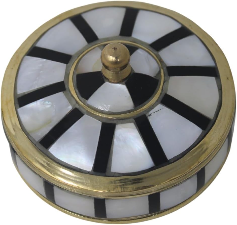Decorative Jewelry Trinket Box Unique Gift For Home Décor Antique Metal Case with Mother of Pearl Sindoor Box/Coin Box (All Set Black)