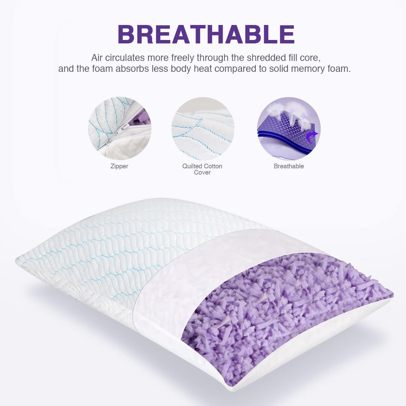 WISHSMILE Cooling Memory Foam Pillows - Adjustable Firmness for All Sleep Positions | Queen Size Set of 2 (20x30)