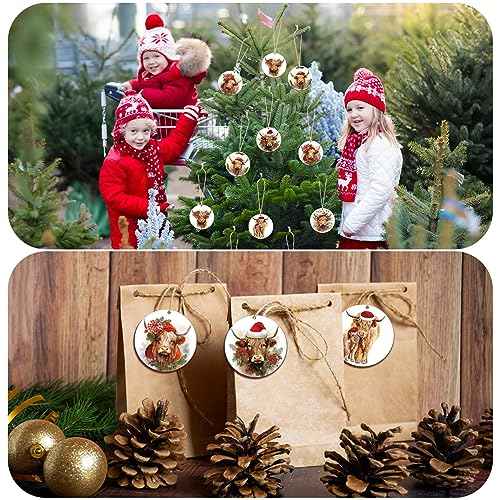 Suzile 24 Pcs Highland Cow Christmas Ornament Wooden Coo Highland Cow Hanging Sign for Christmas Tree Farm Animal Themed Christmas Ornament with Ropes for Cow Lover Farm Xmas Party Decor (Cute)