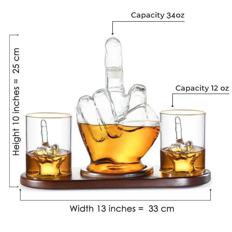RUGLUSH Middle Finger Whiskey Decanter Set - Wine Container & Middle Finger Glasses for Scotch, Tequila, Brandy, Rum, Bourbon & Alcoholic Drinks - Gift Accessories for Men, Dads, Boyfriends
