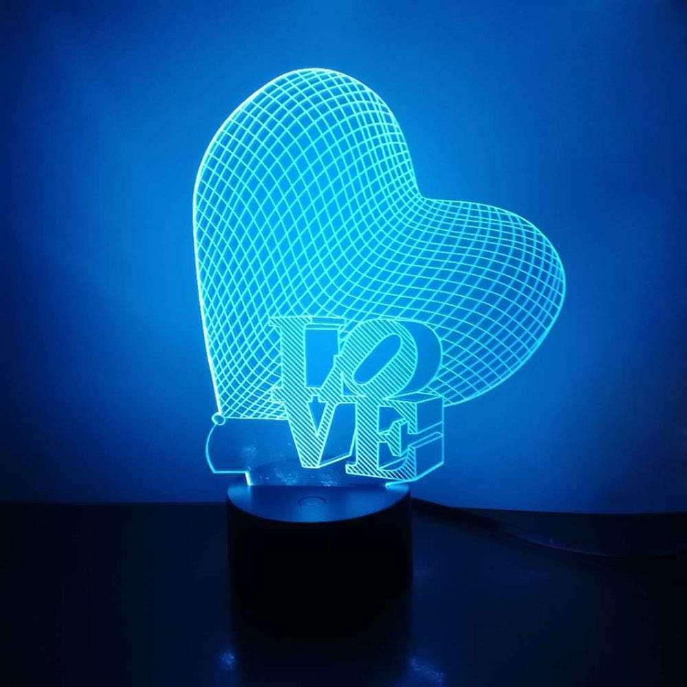 3D Illusion Night Light - Loveboat LED Lamp with 7 Color Changing Acrylic Base & USB Charger - Perfect Home Decor & Gift