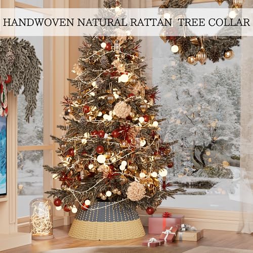 Gray Rattan Christmas Tree Collar 23 in - 4-Piece Woven Basket Ring with Cord Cut-Out