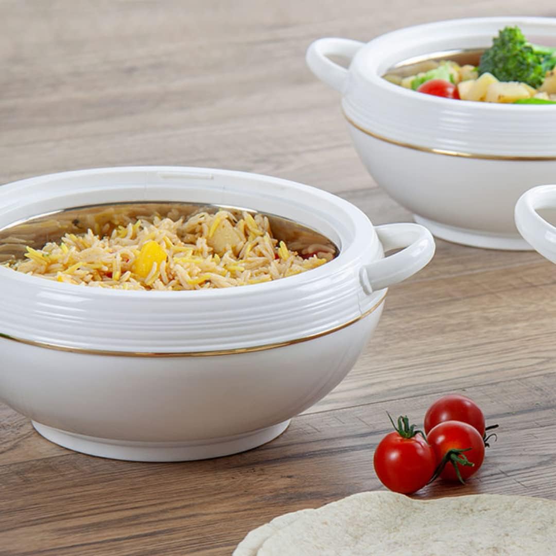 Ambiente Food Warmer Hot Pot Set Of Insulated Casseroles 1.2 1.6 And 2.5 Litre (White)