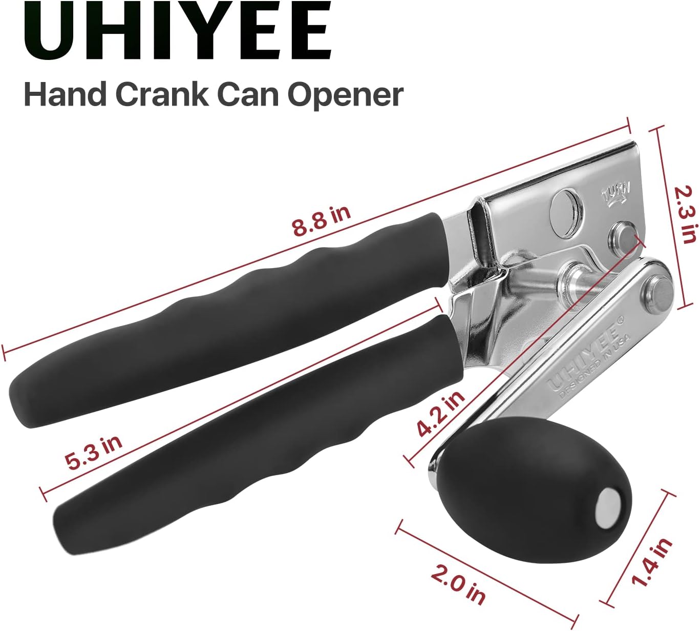 UHIYEE Heavy-Duty Manual Can Opener - Comfortable Extra-Long Handles for Easy Use | Black