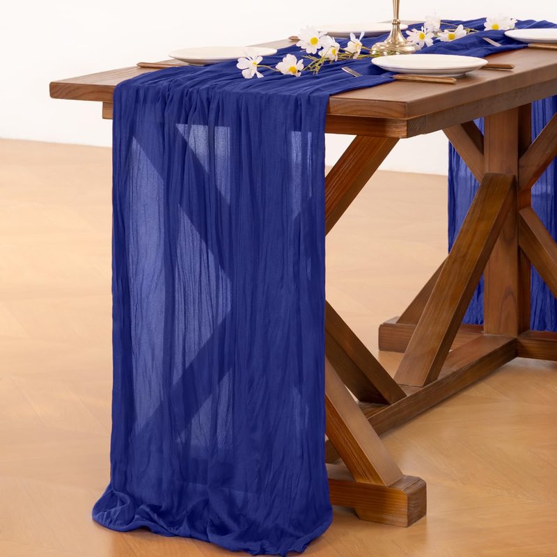 Socomi 10pcs Royal Blue Cheesecloth Table Runner Boho Rustic Gauze 120 inch 10FT Cheese Cloth Sheer Runner for Wedding Party Baby Shower Birthday Home Decor Holiday Decorations