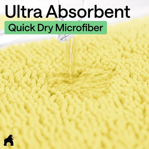 Gorilla Grip Plush Chenille Bath Rug Mat - Soft Microfiber for Oval Toilet Base | Machine Washable, Yellow