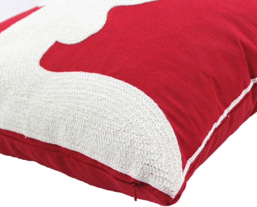 Christmas Pillow Cover 18x18 - Embroidered Sleigh & Snowflakes - Winter Decorative Cushion for Sofa & Bed