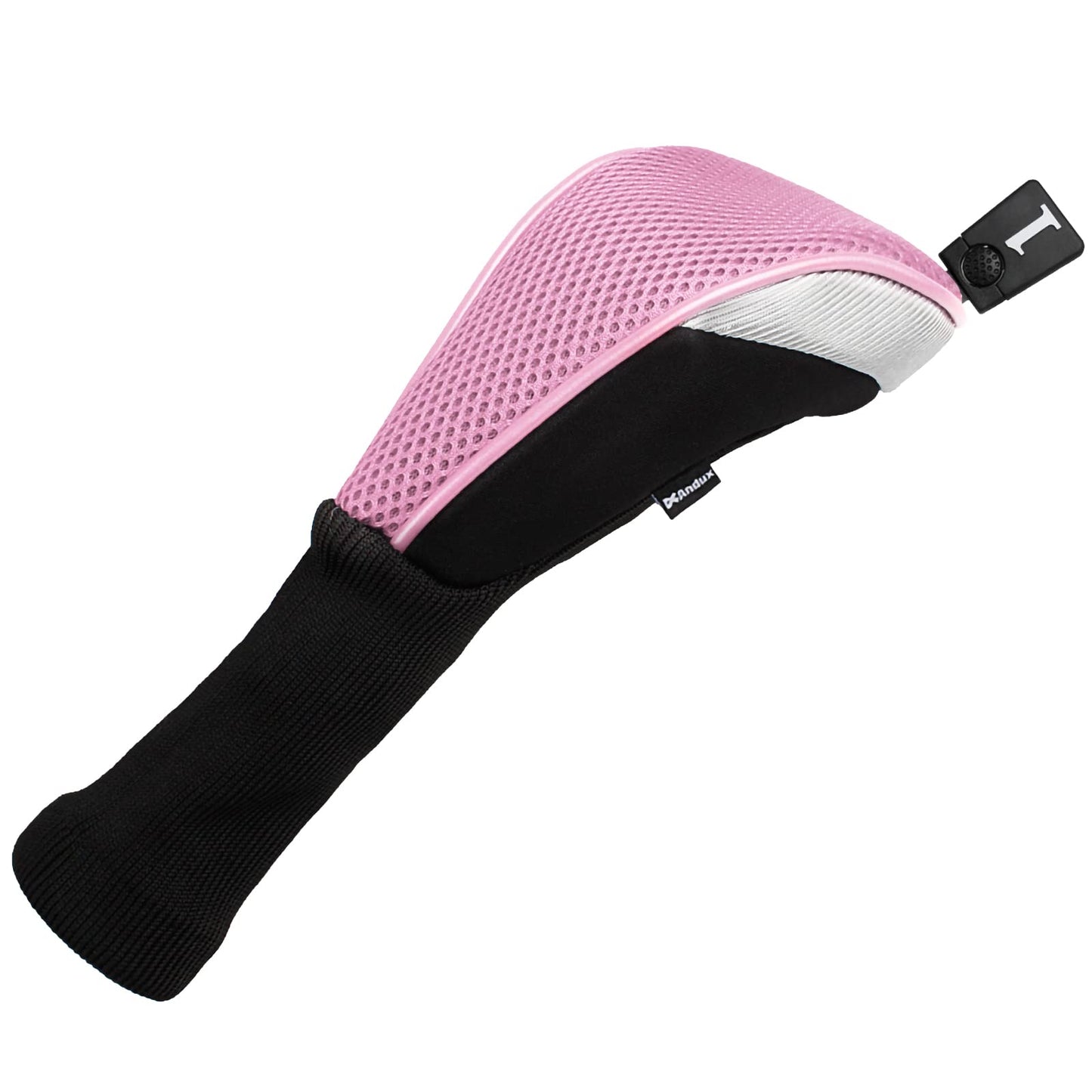 Andux 5pcs/Set Mesh Golf 460cc Driver Fairway Wood Club Head Covers Long Neck with No. Tags Black/Pink