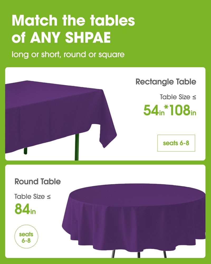 Pureegg Plastic Table Cloth Disposable 8 Pack, 54 x 108 Inch Table Cloths, Graduation Decorations Class of 2026, Graduation Party Tablecloths, Rectangle, Plastic Cover, Leakproof & Sturdy, Purple