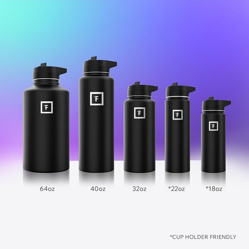 Iron °Flask Insulated Stainless Steel Water Bottle - 40 oz Camping & Hiking Flask with Straw in Midnight Black