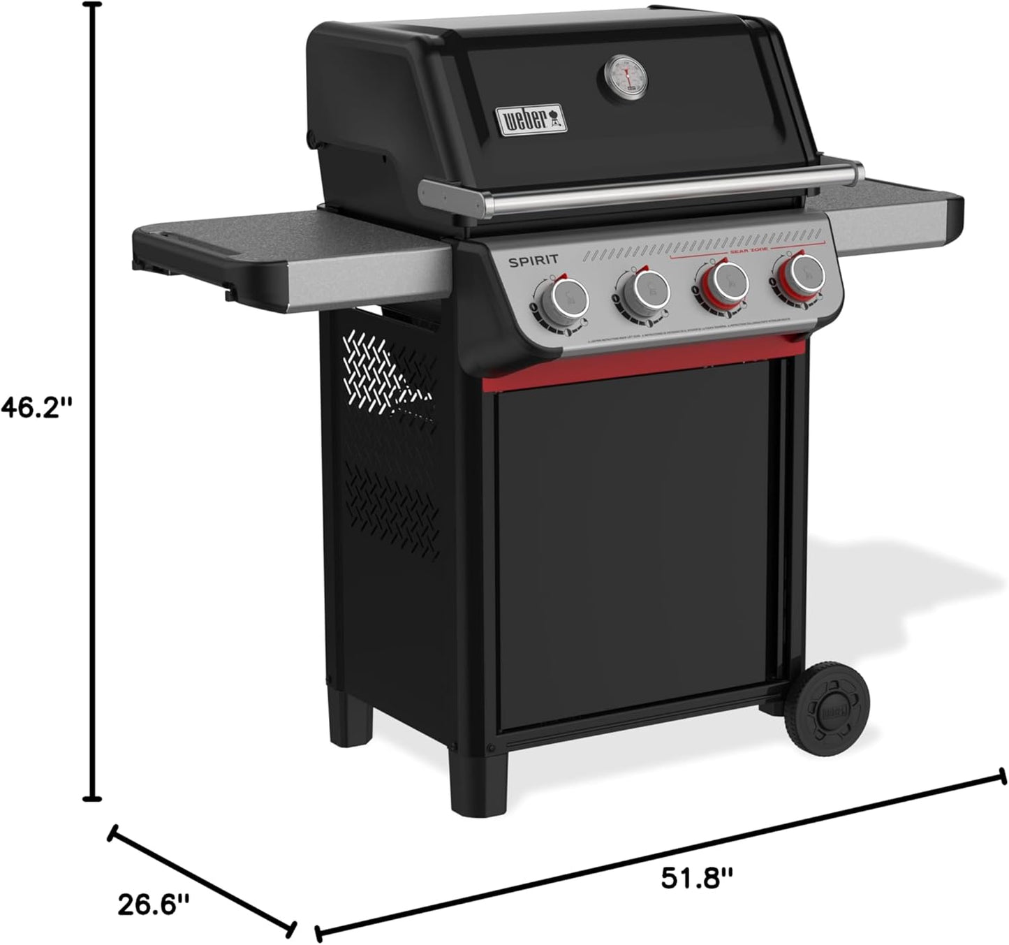 Weber Spirit E-425 Liquid Propane Gas Grill - 4 Burner Outdoor BBQ in Black | Porcelain-Enameled Grates & Sear Zone