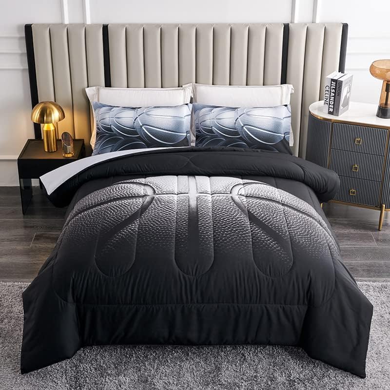 Football Comforter Sets,6 PCS Football Bedding Set,Kids Comforter Sets for Boys,Twin Black and Gold Bed Sets for Boys,Bed in A Bag with Sheets