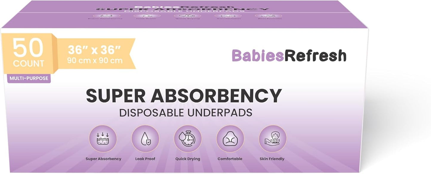 Skiennix Disposable Underpads - 50 Count Super Absorbency | Leakproof & Quick Drying, 36” x 36”, Blue XXL