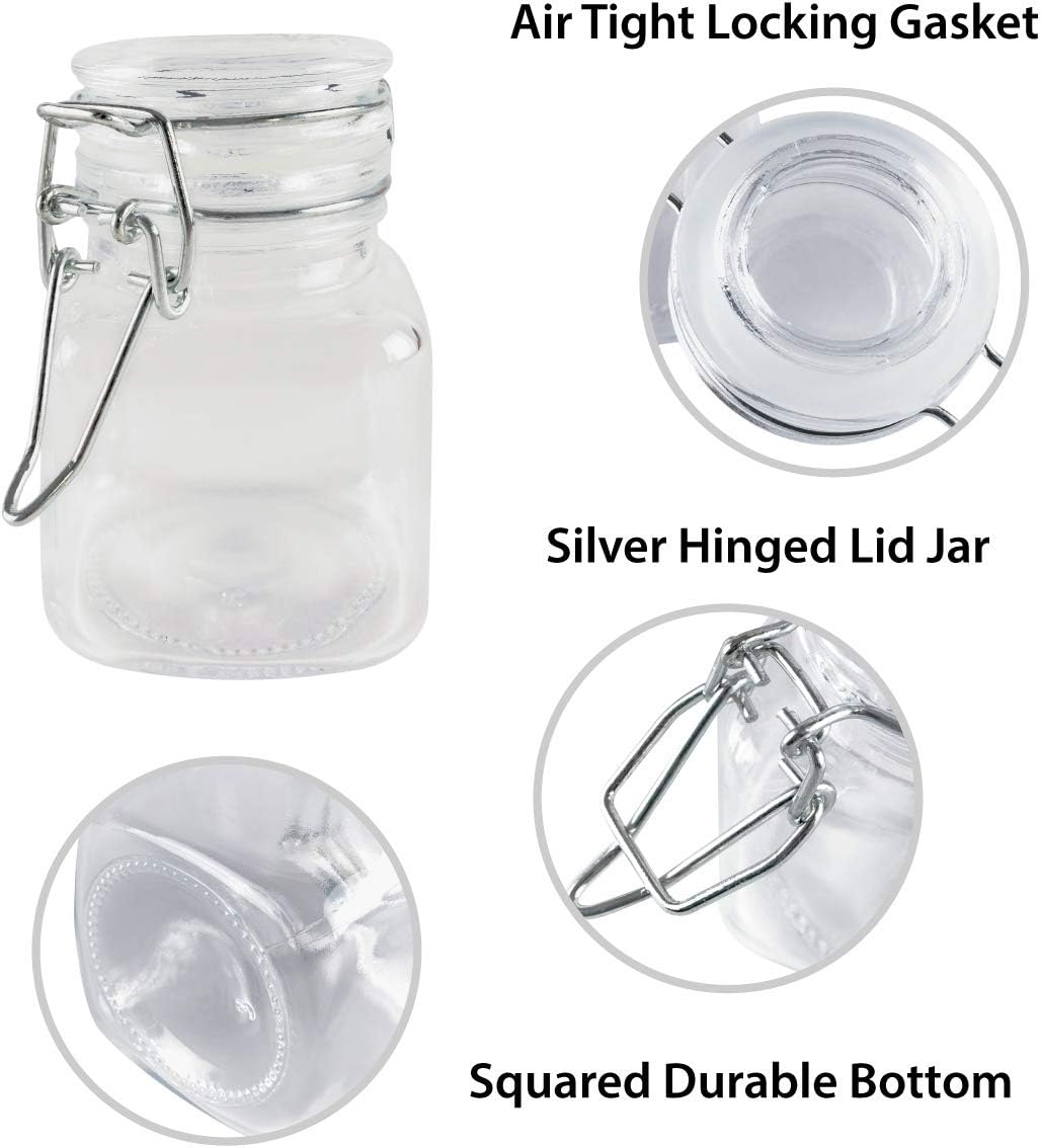 3oz Square Glass Jars with Hinge Lid - 4 Pack for Home, Crafts & Snacks