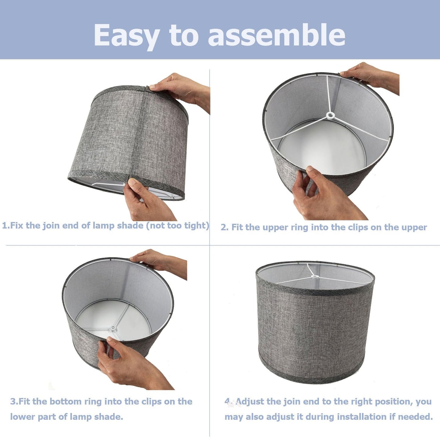 Set of 2 Small lampshades 10 inch for Table lamps and Nightstand Lamps,Assembly Required,Small Drum lamp shade Spider Fitter, Handcrafted Natural Linen lamp shades (Grey, 10"x10"x8")