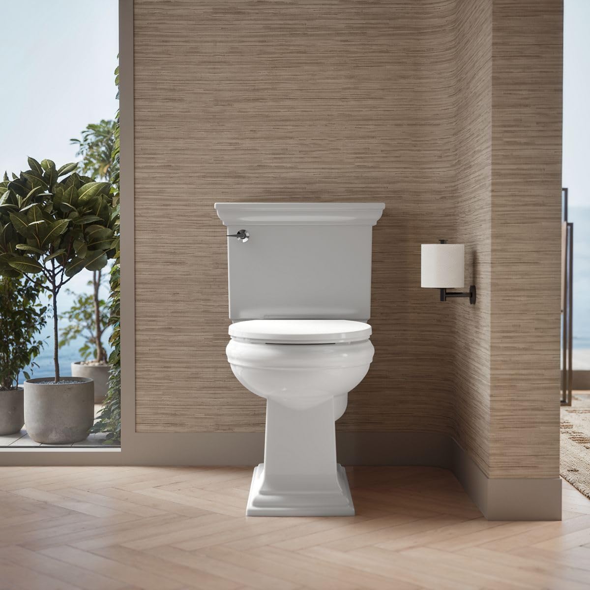 KOHLER K-27332-0 Glissade ReadyLatch Quiet Close Round Toilet Seat, White, Grip-Tight Hardware, Quiet Close Lid Prevents Slamming