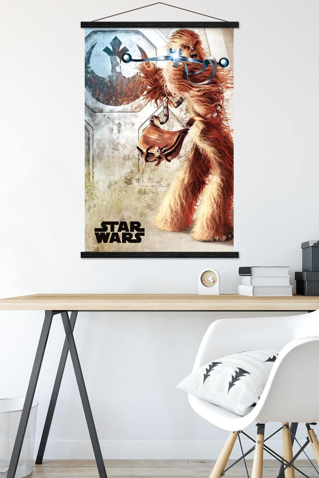 Trends International Star Wars: A New Hope-Chewy Wall Poster with Magnetic Frame, 22.375" x 34", Premium Print and Black Hanger Bundle