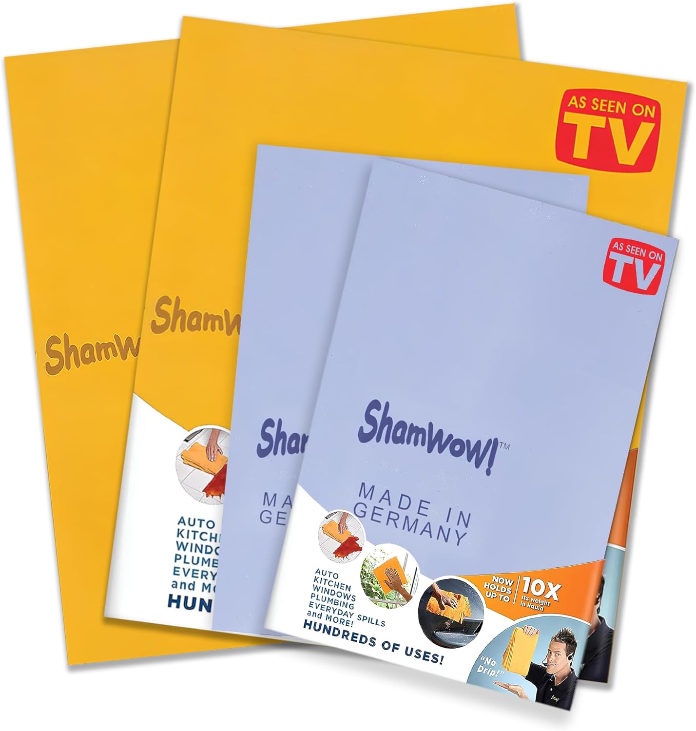ShamWow Original Super Absorbent Multi-Purpose Cleaning Shammy Chamois Towel Cloth - Holds 10X its Weight in Liquid - Machine Washable - Will Not Scratch (2 Pack: 1 Large Orange & 1 Small Blue).