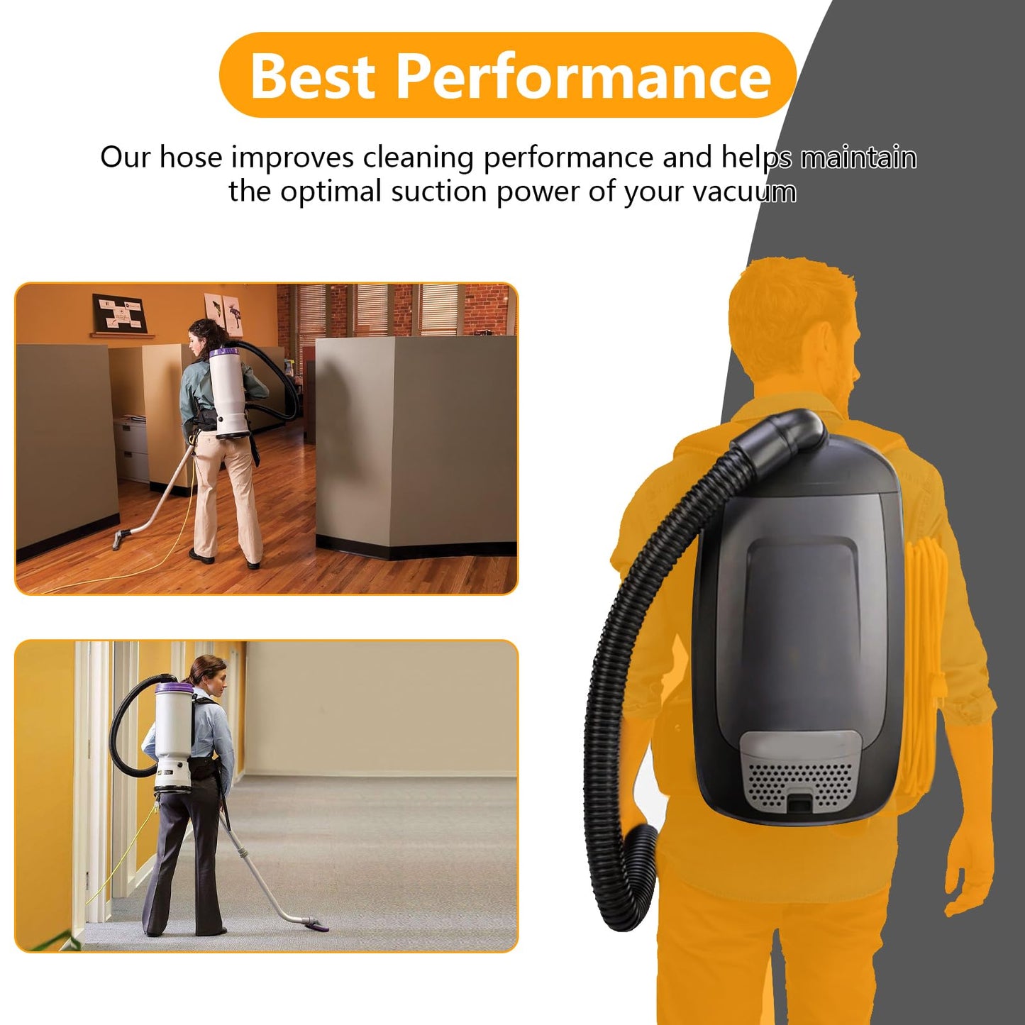 103048 Static-Dissipating Backpack Vacuum Hose Compatible with ProTeam Vacuum Hose with 1-1/2-inch Cuffs, Also fits Pro-Team Super Coach, Mode 6, and other Models - Replacement Backpack Vacuum Hose