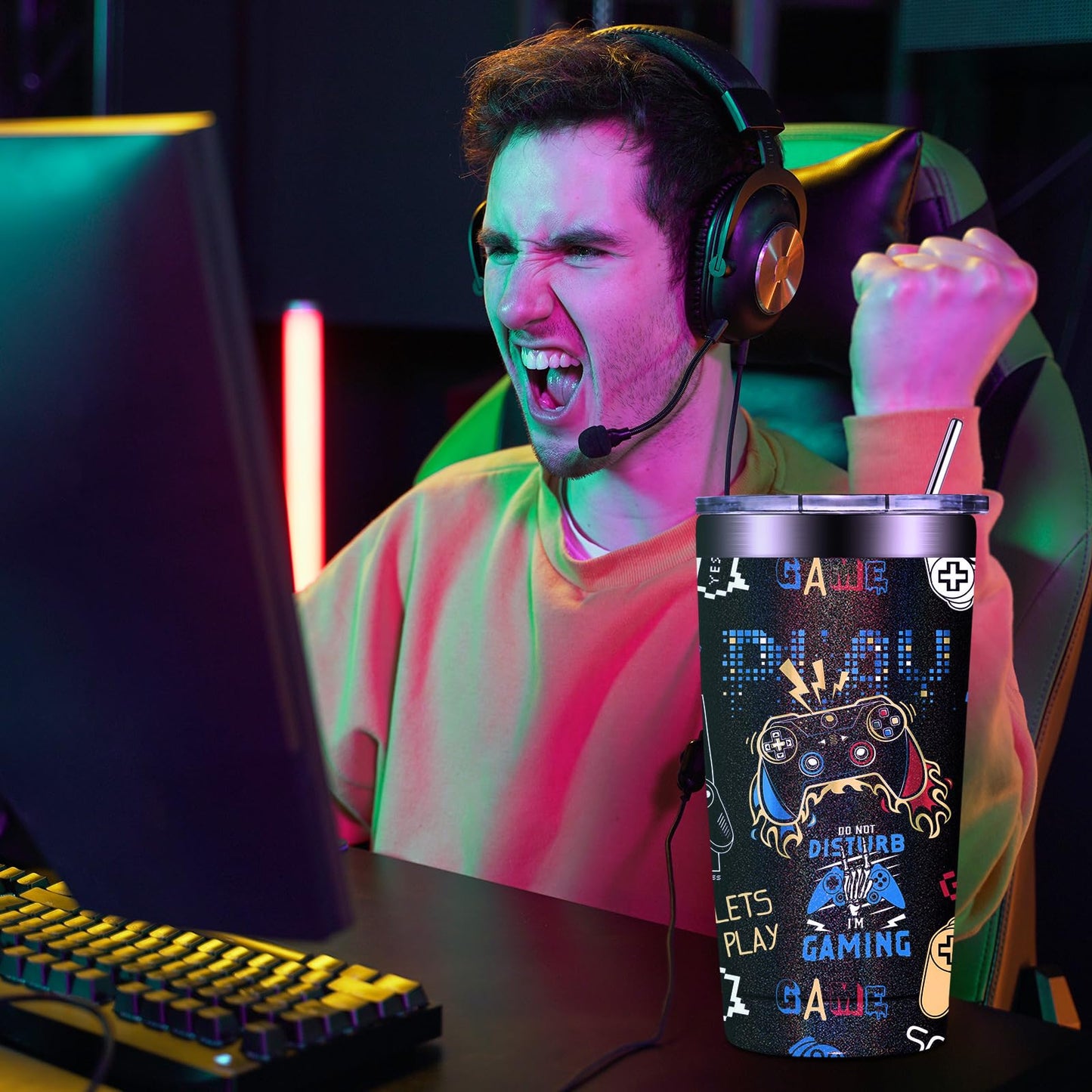 DOEARTE Gamer Gifts - Gifts for Gamers Men - Gaming Gifts for Men, Teenage, Teen Boys, Boyfriend - Birthday Christmas Gift Set for Gamer - 20oz Gaming Tumbler