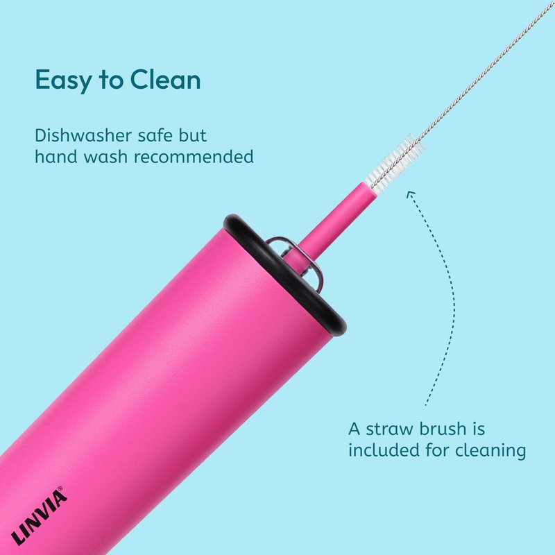 LINVIA Candy Tumbler, 12 oz Kids Insulated Stainless Steel Water Bottle with Spill Resistant Silicone-Metal Straw and 2-in-1 Lid, BPA-Free, Cup Holder Friendly, Dishwasher Safe, Hot Pink