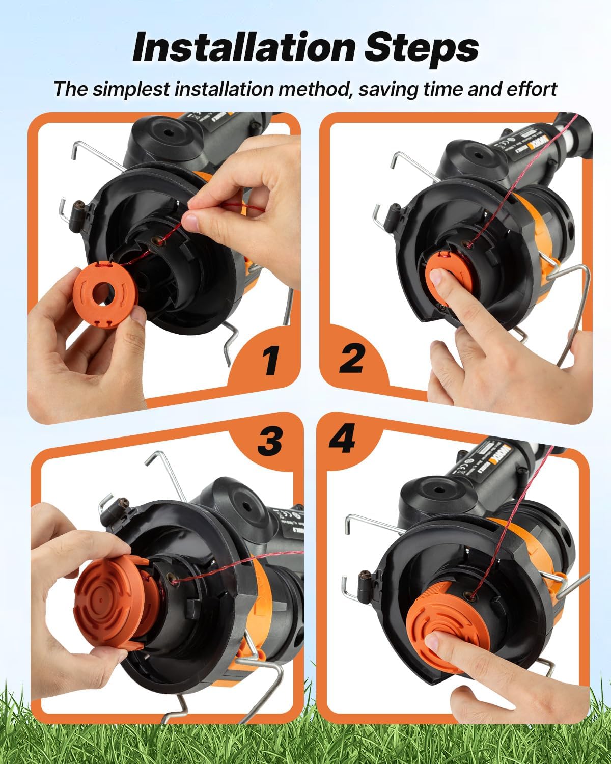 Worx Replacement Trimmer Line Spool - 15 Pack 0.065 Inch Refills & Caps for Weed Eater