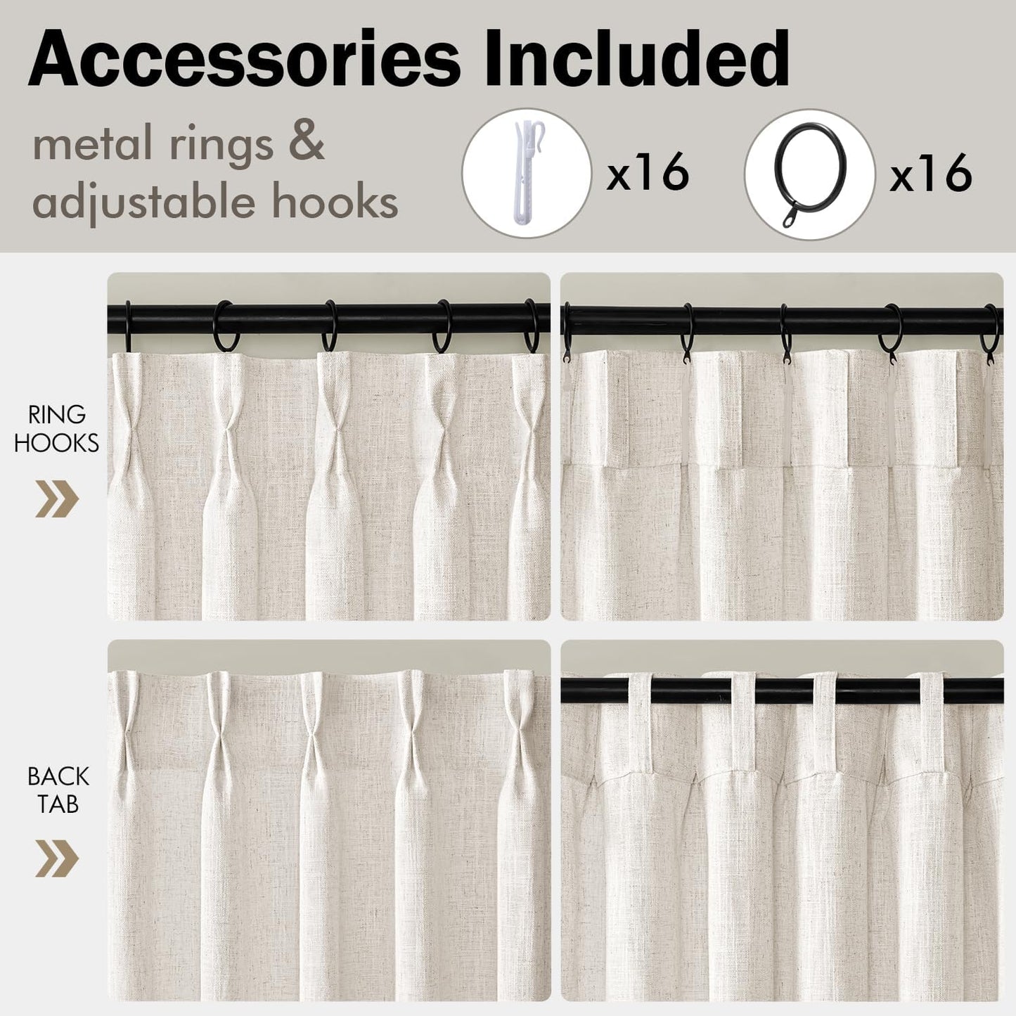 MIULEE Pinch Pleated Linen Curtains - 90-Inch Light Filtering Drapes in Natural Ivory Cream | 2 Panels