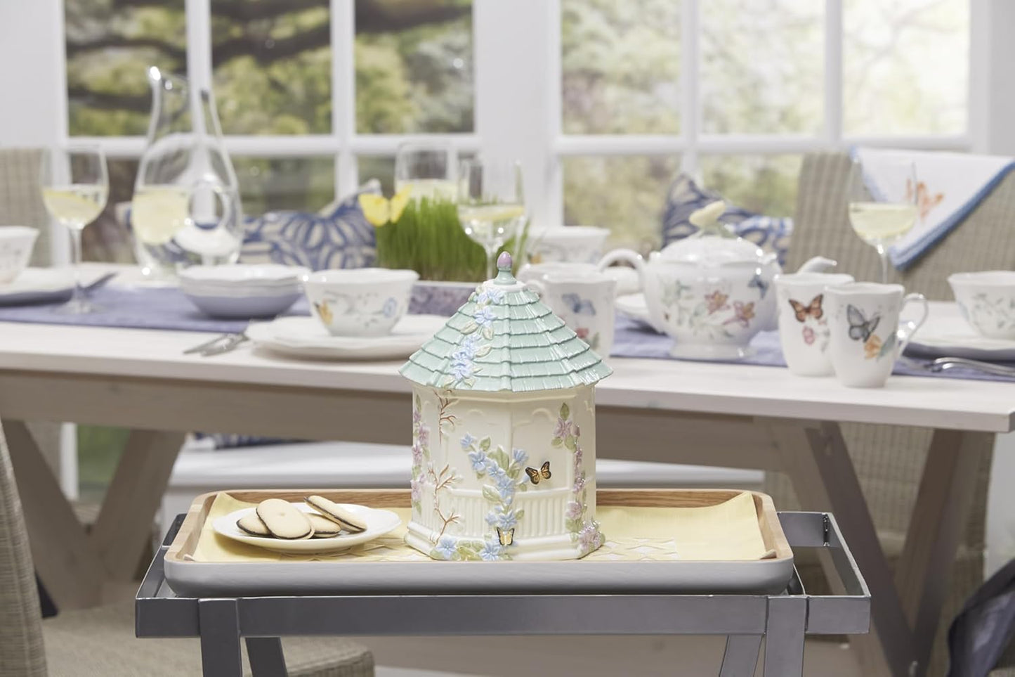 Lenox Butterfly Meadow Cookie Jar - 10-Inch Figural Gazebo Design in Elegant White