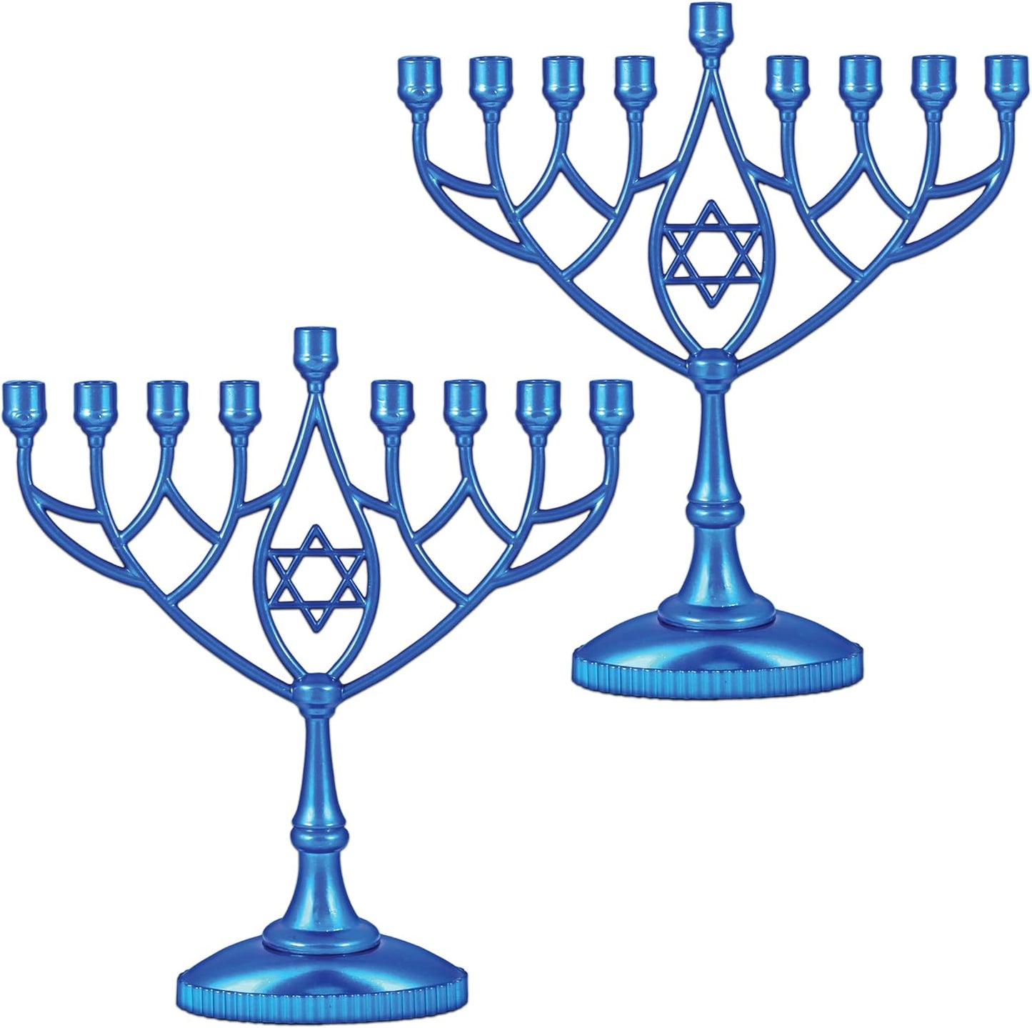 Silver Plated Geometric Hanukkah Menorah - 9" Classic Chanukah Candle Holder by Zion Judaica
