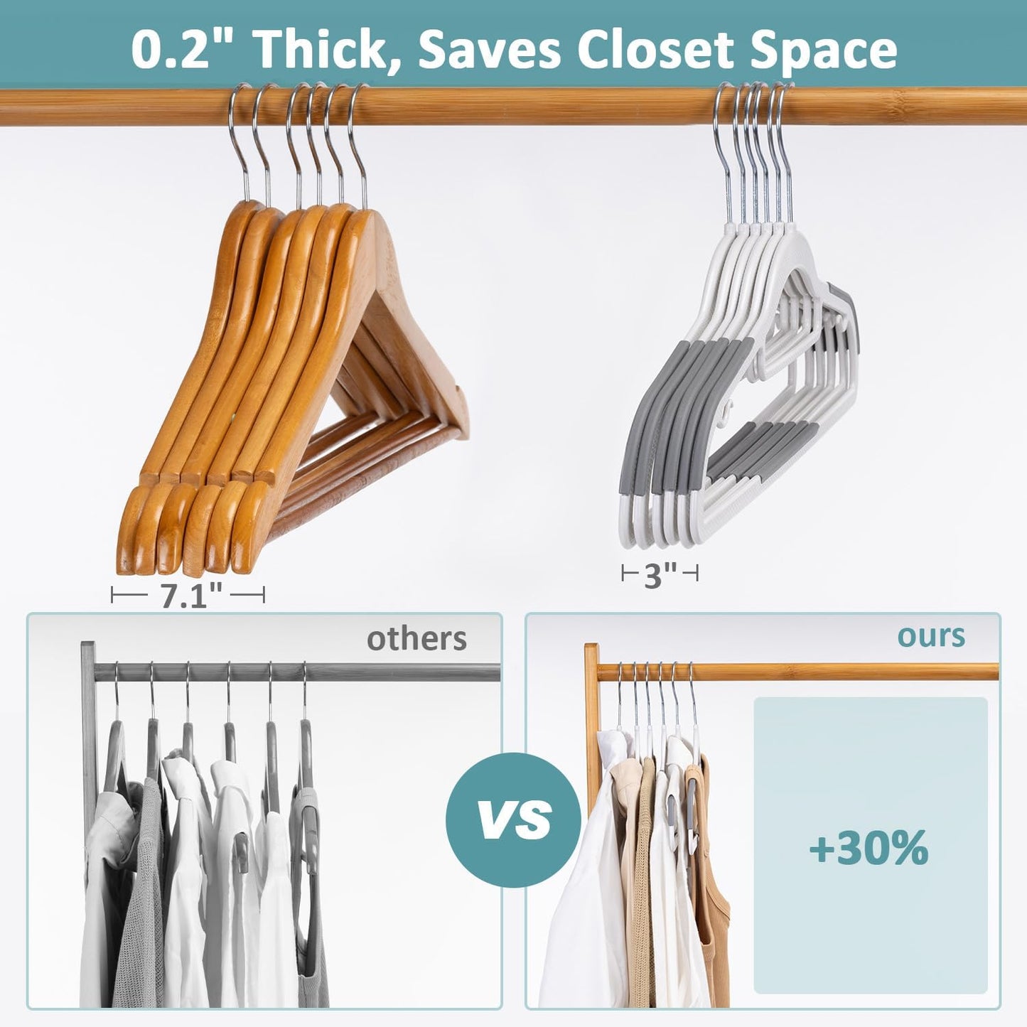 Skiennix 30-Pack Plastic Clothes Hangers - Space-Saving, Non-Slip, 360° Swivel Hook, Slim Design in White & Dark Gray