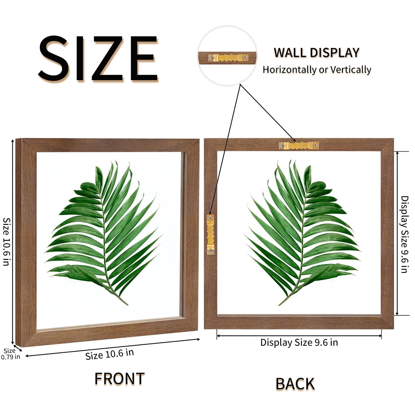 puthiac 10x10 Floating Picture Frames - 10"x10" Oak Wood Picture Frame, Double-Sided Floating Picture Frames 8x8,5x7,4x6, Dual High-Transparency Tempered Glass Wood Frame(Walnut, Set of 1)