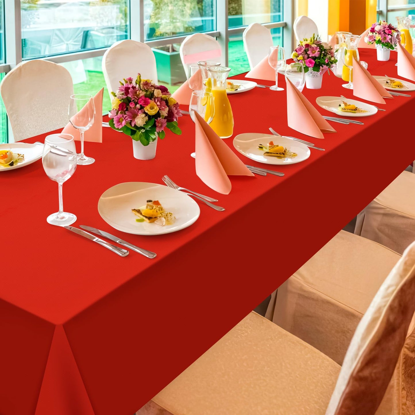 YIDAKO 6Pcs Red Rectangle Tablecloths,Disposable Plastic Tablecloth,Waterproof Red Table Cover for Graduation Birthdays Weddings Anniversary Party Decorations,54 x 108 Inch