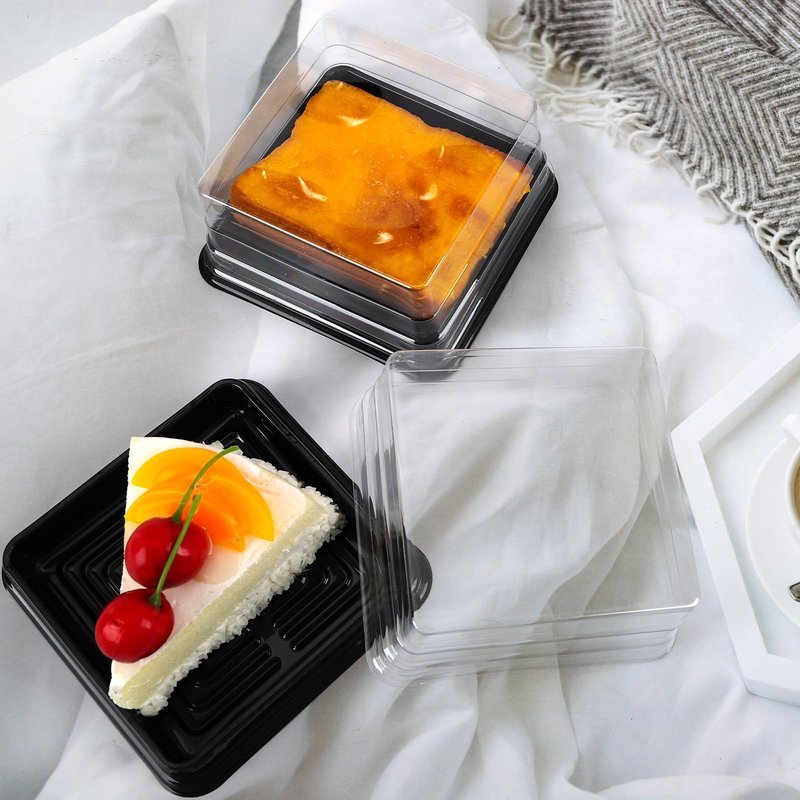 Hewnda 50 Pack Black Cake Pans,Bottom 5Inch X Heigh 2.2Inch Clear plastic mini cake box muffins box cookies box wedding birthday gift box