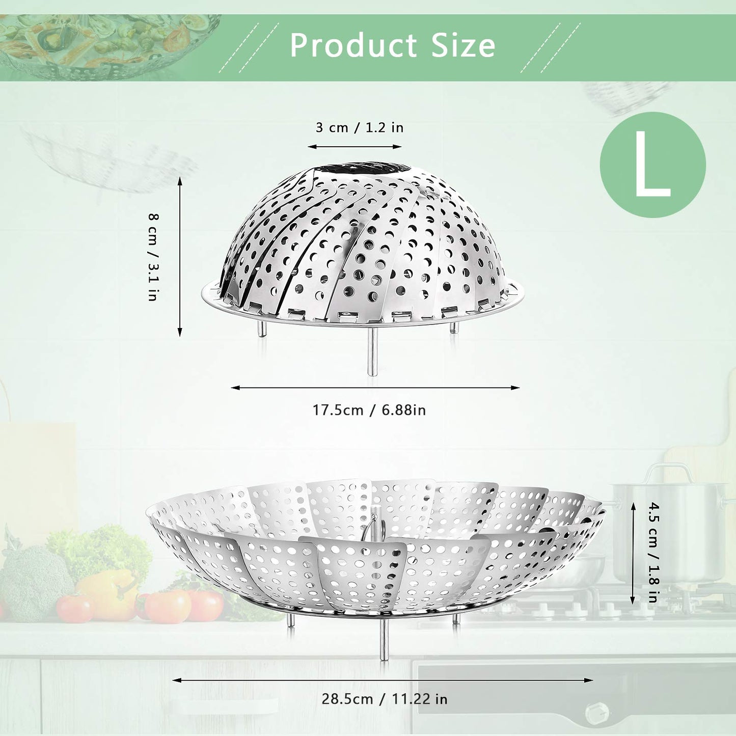 Buylorco Stainless Steel Folding Vegetable Steamer Insert Steamer Cookware for Veggie Seafood Cooking (Fit Pots 7" to 11")